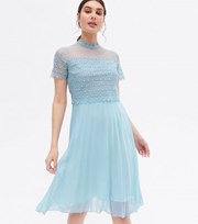 New Look Pale Blue Lace Chiffon Pleated Layered Midi Dress